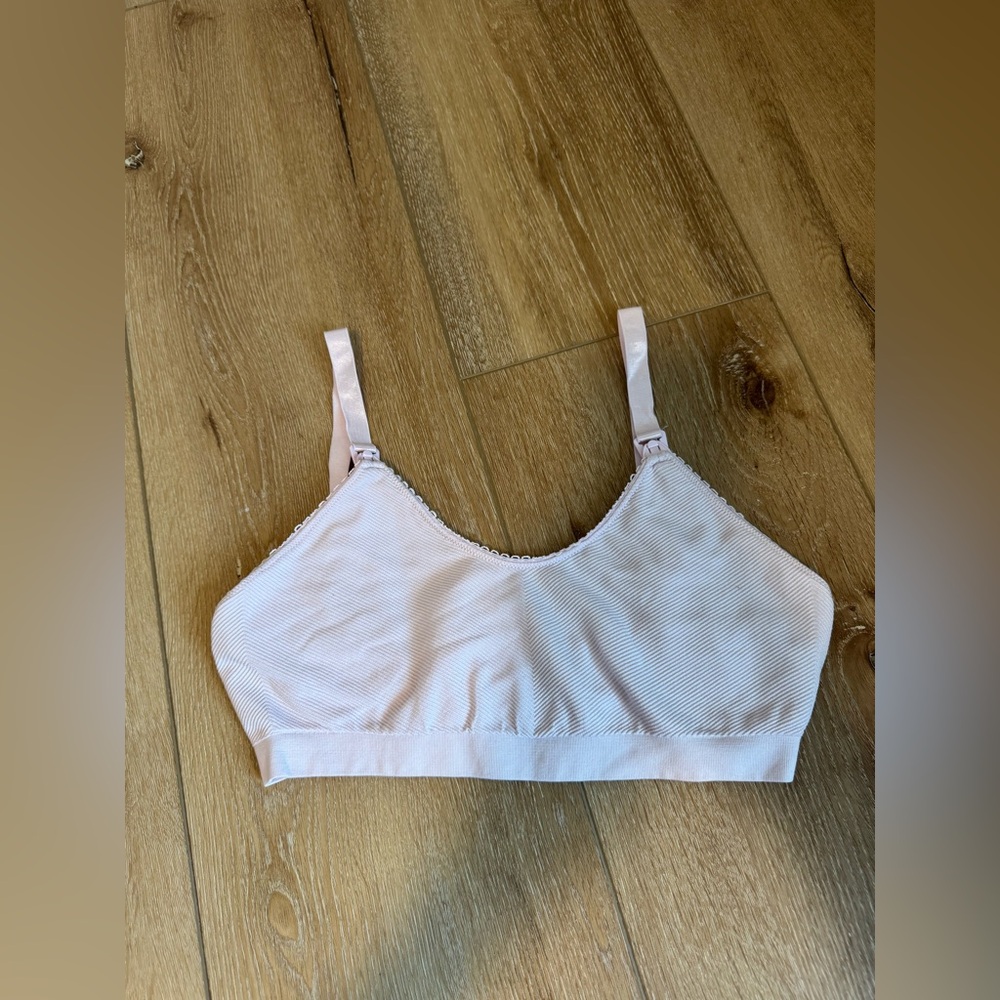 ASOS DESIGN Maternity ribbed seamless nursing bra with picot trim pink size L